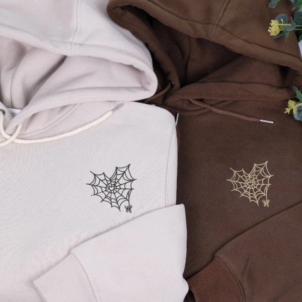 Custom Embroidered Spider Web Heart Matching Hoodies for Couples, Couple Sweatshirt, Couple Embroidered Sweatshirt, Valentine's Day Gifts Idea For Him Her - Image 2