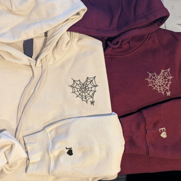 Custom Embroidered Spider Web Heart Matching Hoodies for Couples, Couple Sweatshirt, Couple Embroidered Sweatshirt, Valentine's Day Gifts Idea For Him Her - Image 4