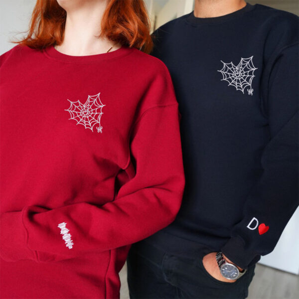 Custom Embroidered Spider Web Heart Matching Hoodies for Couples, Couple Sweatshirt, Couple Embroidered Sweatshirt, Valentine's Day Gifts Idea For Him Her - Image 5
