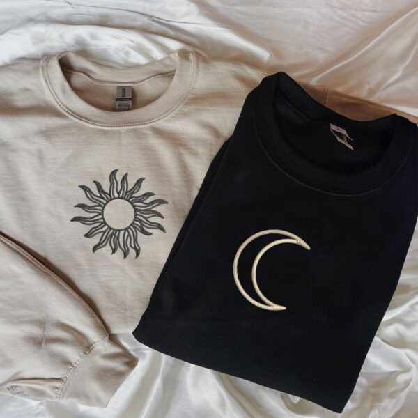 Custom Embroidered Sun and Moon Matching Hoodies for Couples, Couple Sweatshirt, Couple Embroidered Sweatshirt, Valentine's Day Gifts Idea For Him Her - Image 4