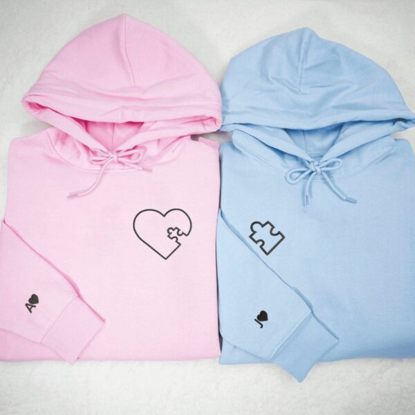 Custom Embroidered You Complete Me Heart Puzzle Matching Hoodies for Couples, Couple Sweatshirt, Couple Embroidered Sweatshirt, Valentine's Day Gifts Idea For Him Her - Image 3