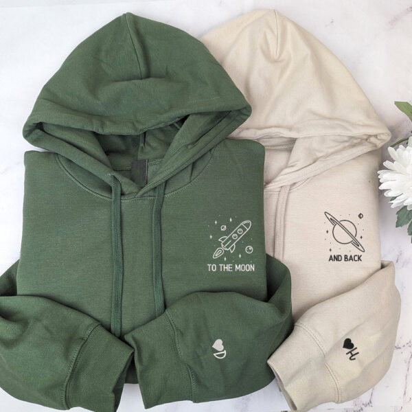 To The Moon and Back Custom Embroidered Matching Hoodies For Couples, Couple Sweatshirt, Couple Embroidered Sweatshirt, Valentine's Day Gifts Idea For Him Her