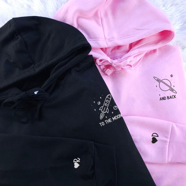 To The Moon and Back Custom Embroidered Matching Hoodies For Couples, Couple Sweatshirt, Couple Embroidered Sweatshirt, Valentine's Day Gifts Idea For Him Her - Image 2